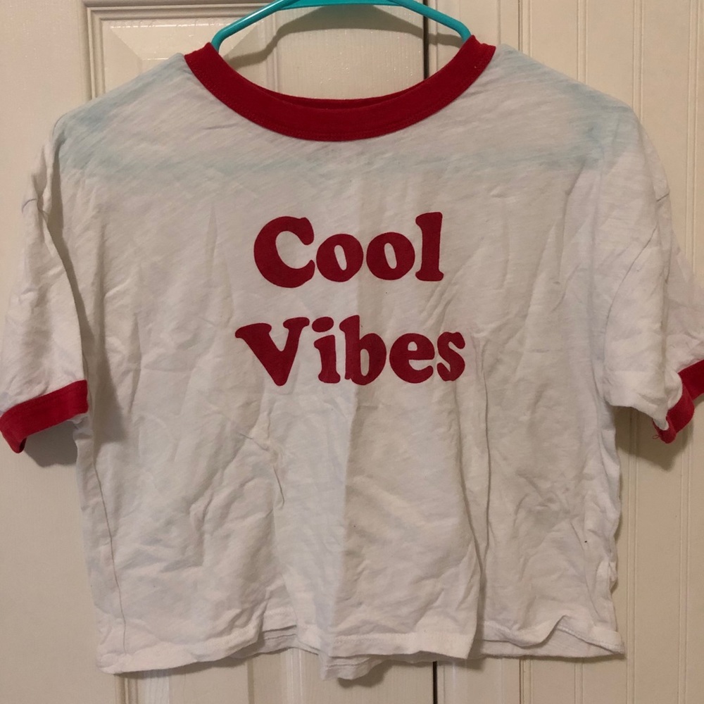 red and white graphic tee